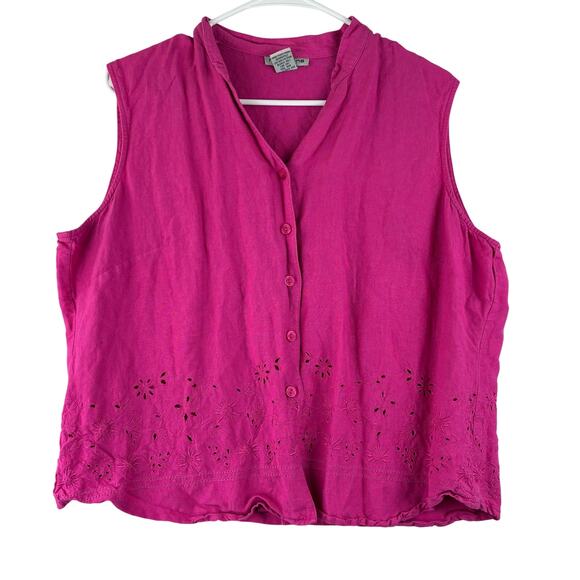 Vintage Notations Sleeveless Top Women's XL Pink Embroidered Eyelet Floral Linen - Picture 1 of 8